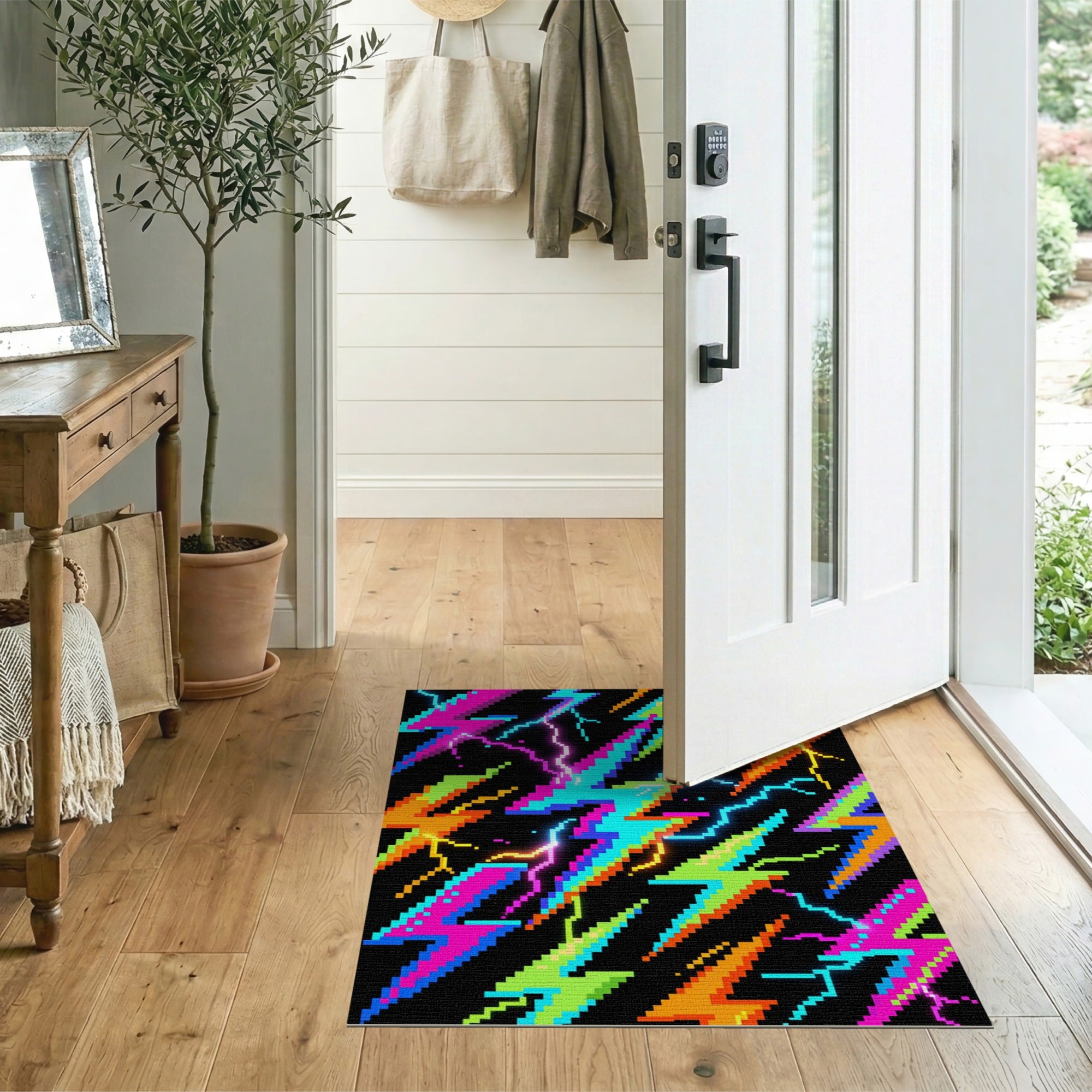Neon Lightning Bolt Multi-Color Area Rug