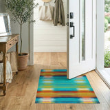 Vibrant Teal Orange Striped Geometric Area Rug