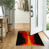Fiery Red Black Geometric Abstract Area Rug