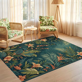 ODIKA Washable Tropical Botanical Floral Area Rug - Low Pile Non-Slip