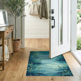 Tranquil Teal River Landscape Area Rug