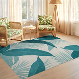 ODIKA Teal Tropical Palm Washable Rug - Non-Slip Low Pile Area Rug