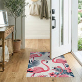 Pink Coastal Beach Pink Flamingo Palm Leaf Area Rug