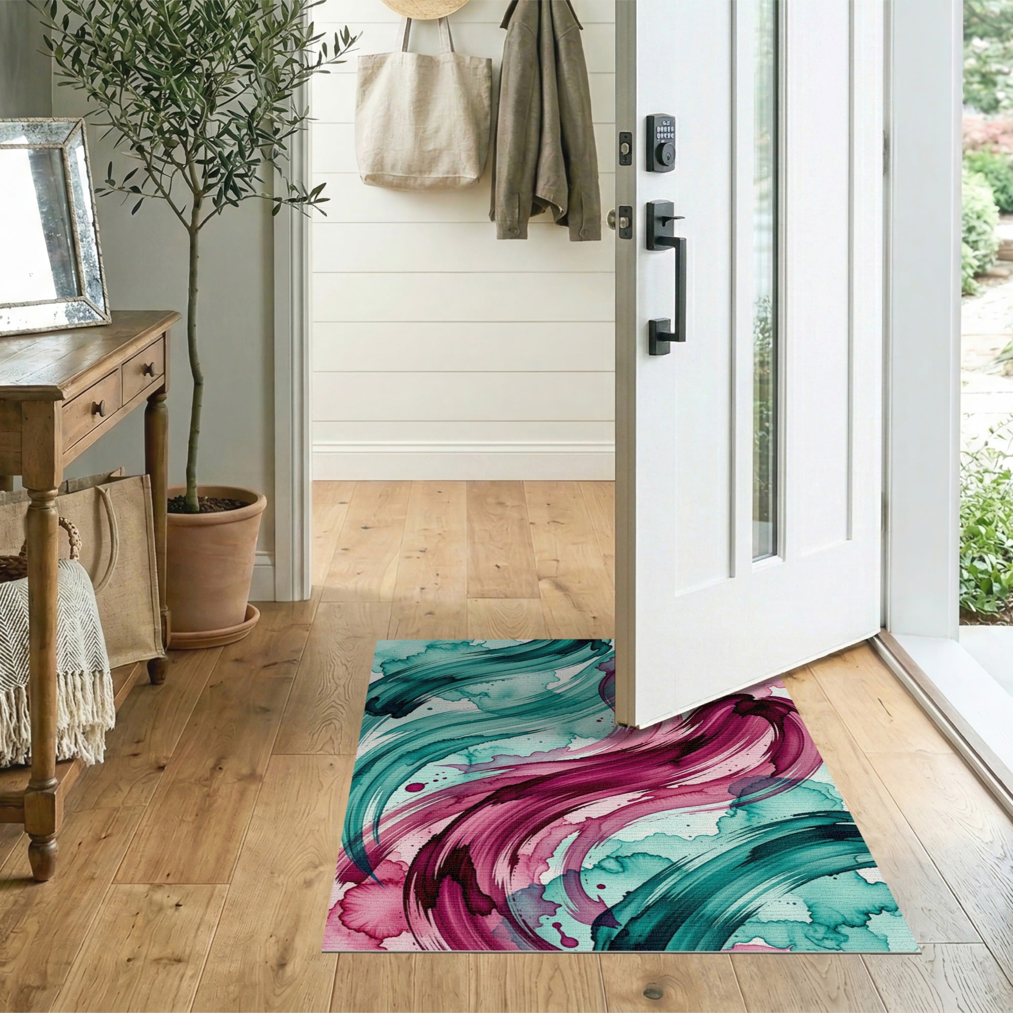 Teal Magenta Abstract Flow Area Rug