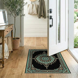 Ornate Teal Mandala Area Rug on Black