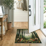 ODIKA Washable Woodland Squirrel Forest Rug - Non-Slip Low Pile Decor