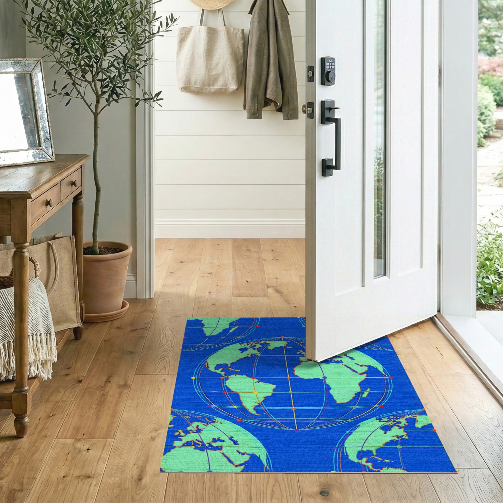Global Network World Map Area Rug