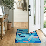 Playful Whales Ocean Waves Area Rug