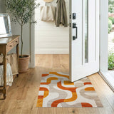Curved Orange Abstract Geometric Area Rug