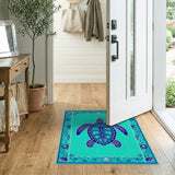 Coastal Beach Blue and Teal Sea Turtle Teal Coastal Area Rug