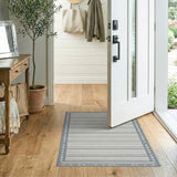 Grey Striped Area Rug with Border Frame