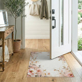 ODIKA Washable Floral Area Rug - Elegant Pink Blossom Low Pile Non-Slip Carpet
