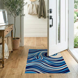 Abstract Area Blue and Teal Swirling Blue Waves Abstract Area Rug