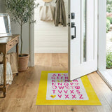 Sunny Yellow Kids Alphabet Rug with Pink Letters