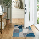 Modern Blue Teal Geometric Overlap Area Rug