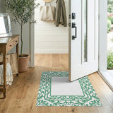 Green Ornate Green Vine Border Area Rug