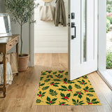 Holly Leaves Red Berries Yellow Area Rug