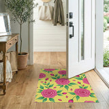 Vibrant Pink Roses on Sunny Yellow Floral Rug