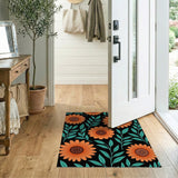 Vibrant Orange Sunflower Teal Leaf Area Rug