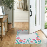Pink Pink Floral Border Area Rug