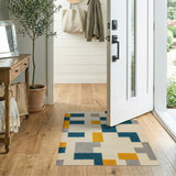 Teal Orange Gray Geometric Block Area Rug