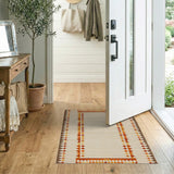 Beige Southwestern Area Rug with Orange Geometric Borders