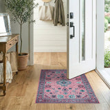 Vibrant Pink Persian Area Rug with Teal Motifs