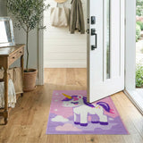 Pink Unicorn Kids Area Rug with Stars
