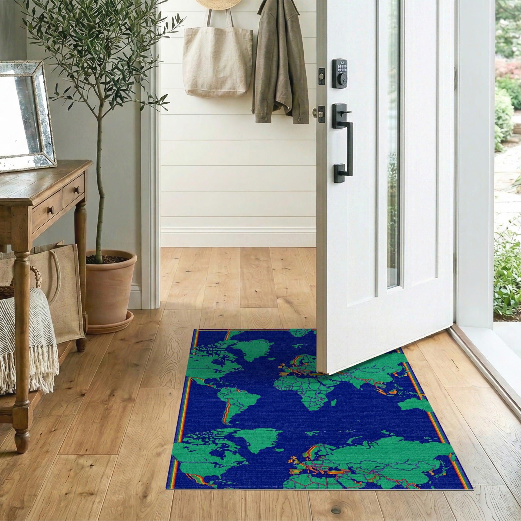 Multicolor World Map Area Rug