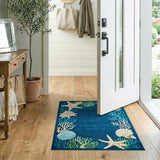 Navy Blue Coastal Starfish Seashell Area Rug