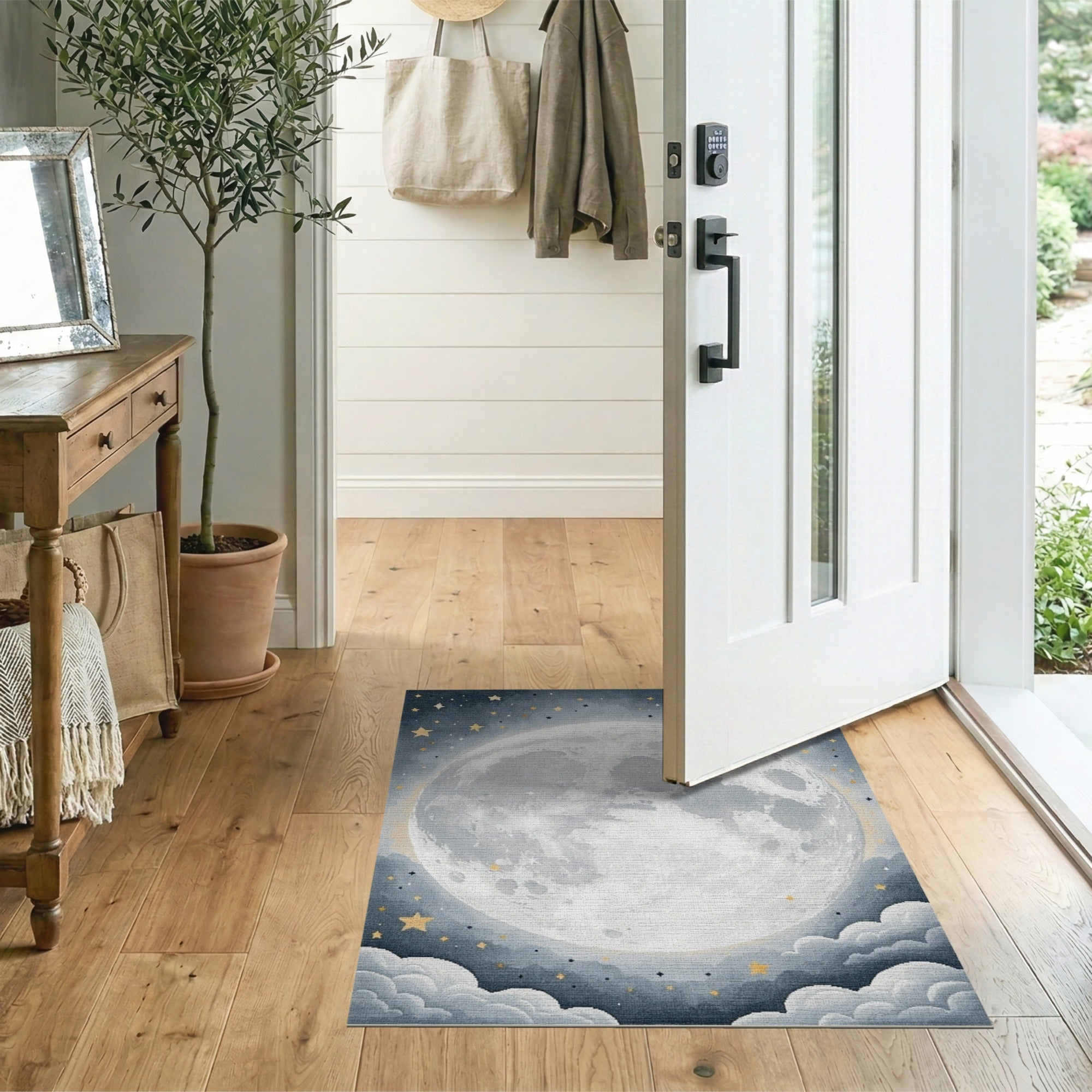Dreamy Full Moon Stars Area Rug