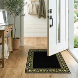 Gold and Silver Elegant Gold Ornate Border Black Area Rug