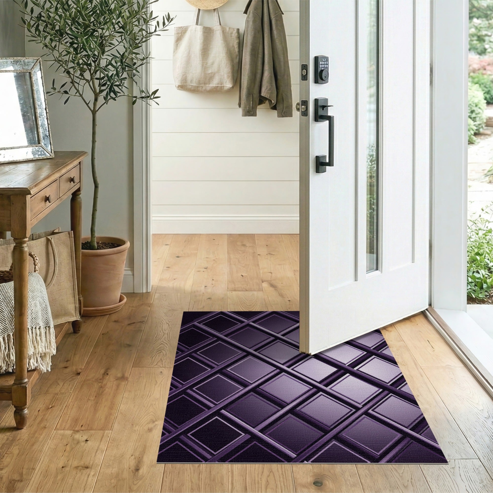 Purple Geometric Diamond Grid Area Rug