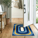 Blue and Teal Blue and Gold Geometric Area Rug
