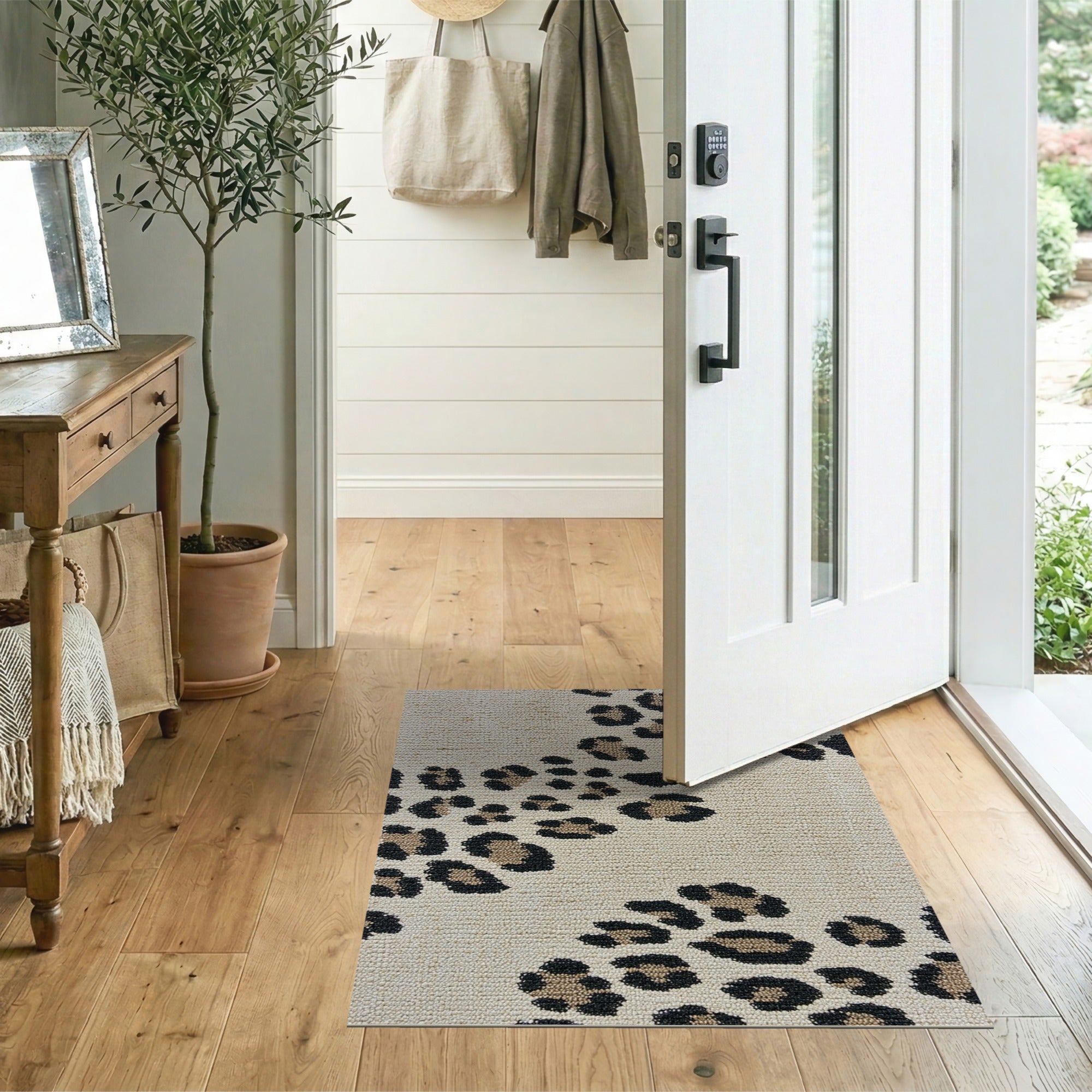 Cream Leopard Print Tufted Area Rug