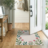 Vintage Pink Floral Leaf Border Rug