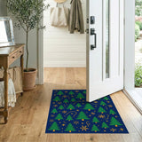 Festive Navy Christmas Trees Gold Stars Rug