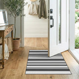 Black Grey Horizontal Stripe Geometric Area Rug