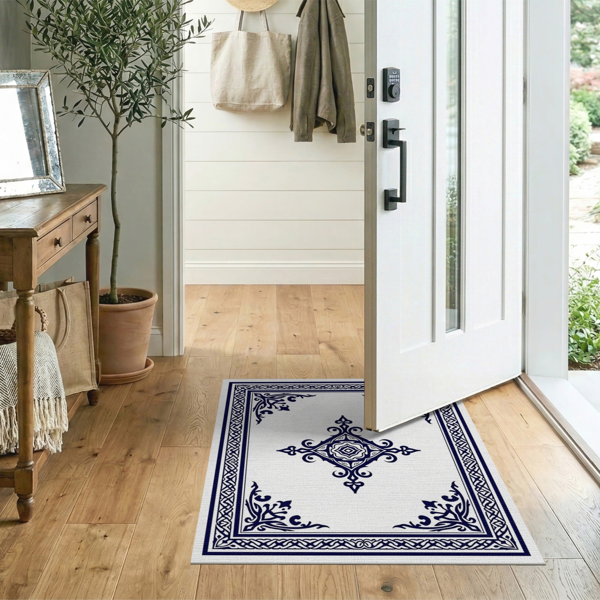 Blue and Teal Ornate Navy Persian Border Area Rug
