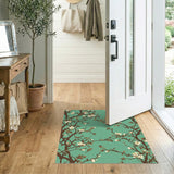 Teal Blossom Branch Washable Area Rug