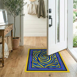 Vibrant Swirling Blue Yellow Abstract Area Rug