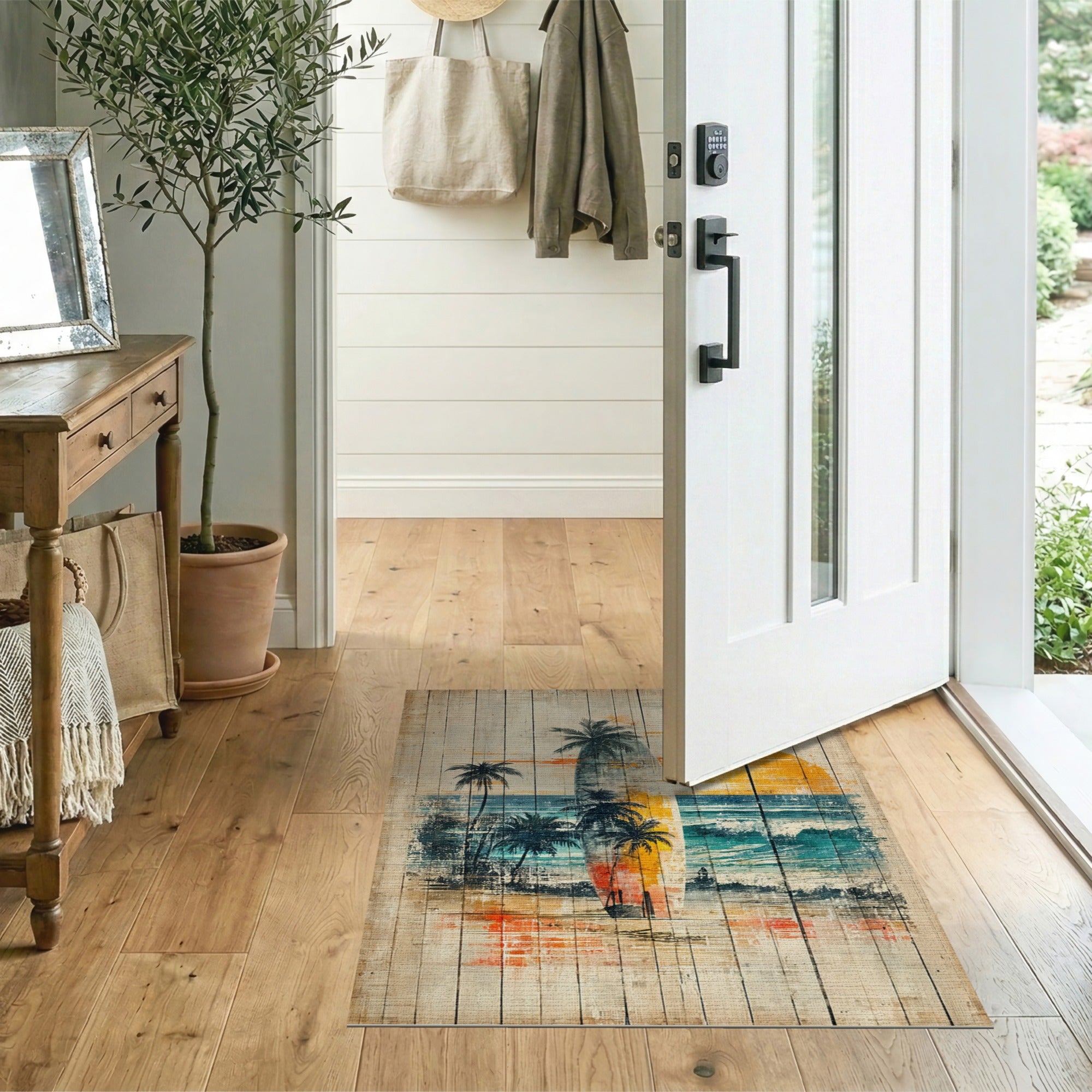 Vintage Coastal Surfboard Area Rug
