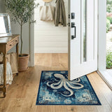 Distressed Octopus Blue Area Rug