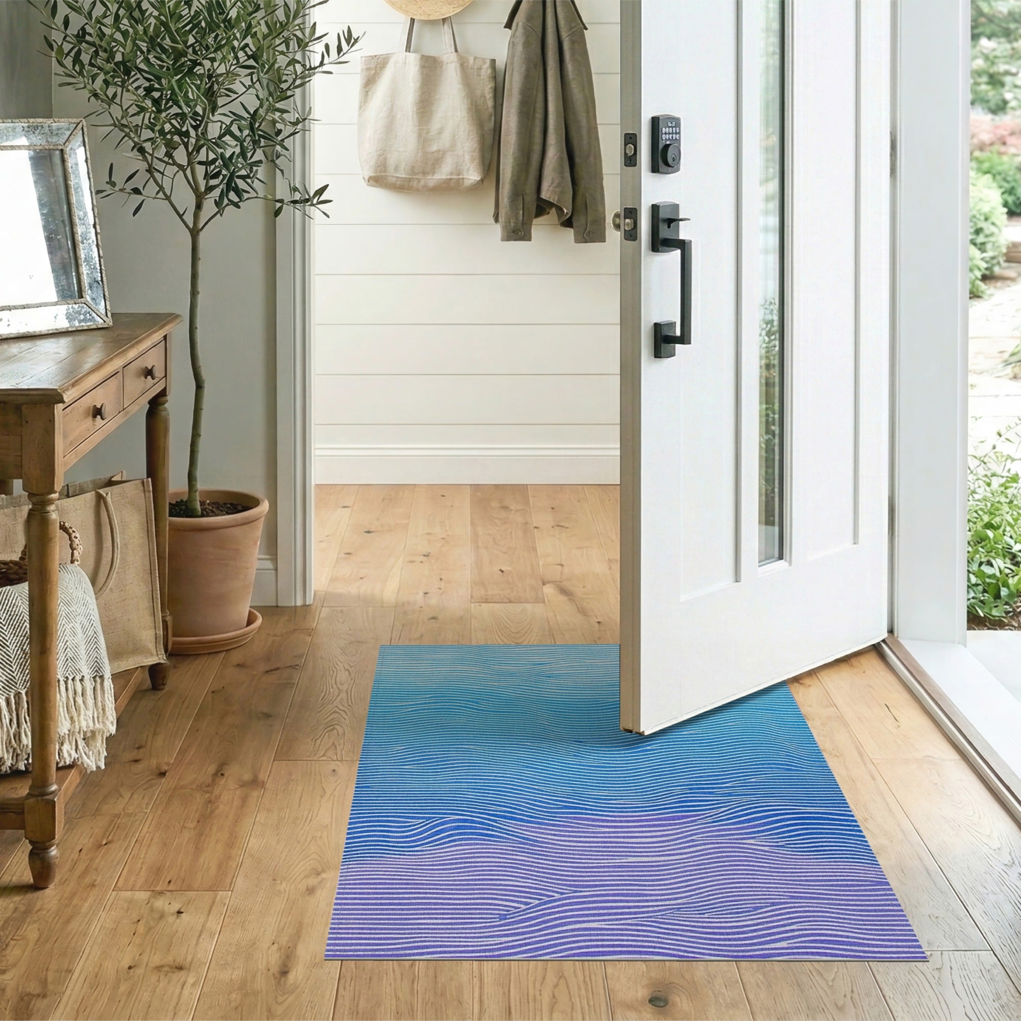 Blue Wave Gradient Abstract Area Rug