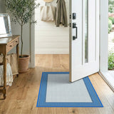Denim Blue Bordered White Mesh Area Rug