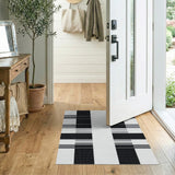Black White Geometric Grid No. 25 Area Rug