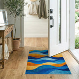 Vibrant Wavy Blue Orange Abstract Area Rug