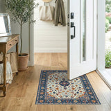 Navy Border Persian Floral Area Rug