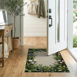 Lush Green Fern Magnolia Floral Border Rug