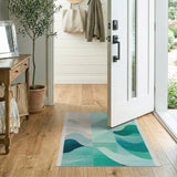 Blue and Teal Abstract Area Abstract Teal Wave Area Rug